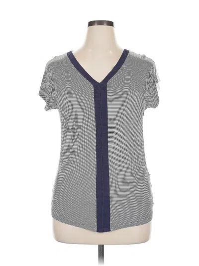 Pre-owned Esprit Short Sleeve Top Gray Stripes Pattern V Neck Tops