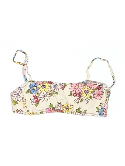 Pre-owned Esprit Swimsuit Top Ivory Floral Pattern Swimwear In White