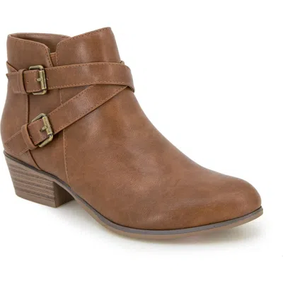 Esprit Tracey Double Buckle Bootie In Cognac Pu