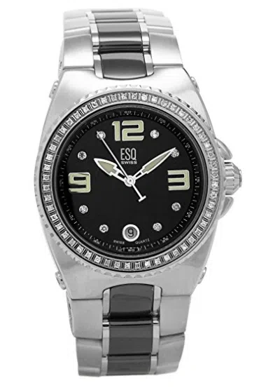 Pre-owned Esq By Movado Women's Bali Diamond Stainless Steel Black Ceramic Watch 07101265