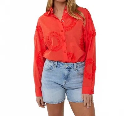 Esqualo 3d Circle Embroidered Blouse In Red Orange