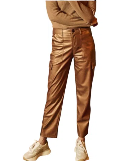Esqualo Alphi Cargo Vegan Leather Trousers In Brandy In Brown