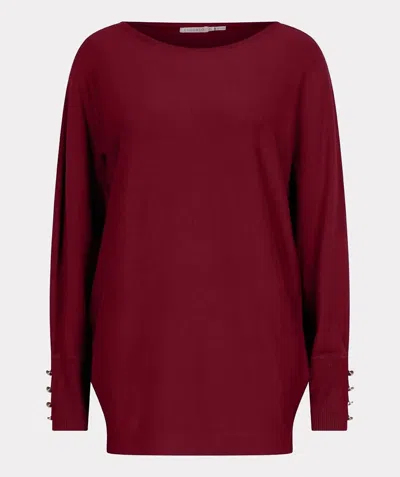 Esqualo Batwing Buttoned Cuff Basic Knit Sweater In Wine Red In Brown