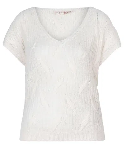 Esqualo Batwing Short Sleeve Sweater Top In Off White