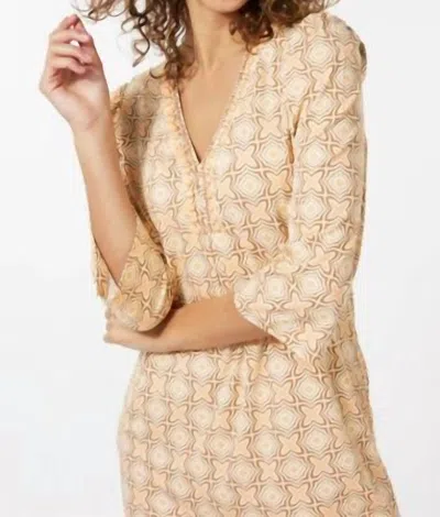 Esqualo Beaded Neck Geo-quatrefoil Dress In Peach/ivory In Multi