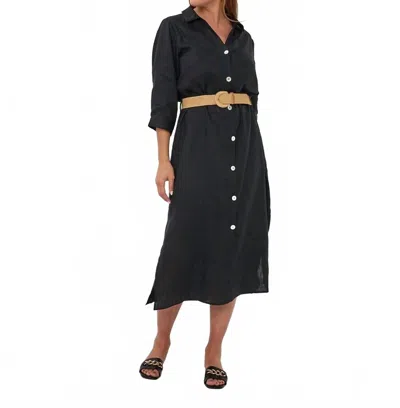 Esqualo Belt Linen Dress In Black
