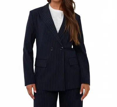 Esqualo Bergny Double Breasted Pinstripe Blazer In Navy In Blue