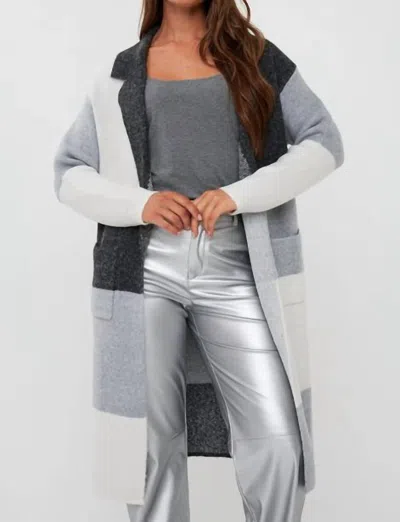 Esqualo Blocks Longline Cardigan In Grey Print In Gray