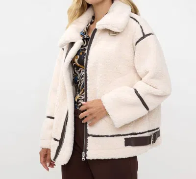Esqualo Boell Bonded Suede And Faux Fur Aviator Jacket In Ivory In White
