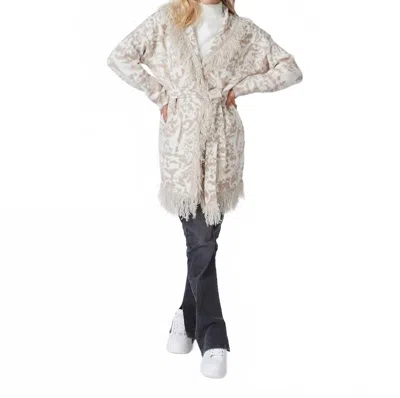 Esqualo Brandy Animal Print Jacquard Cardigan In Bisquit In Multi