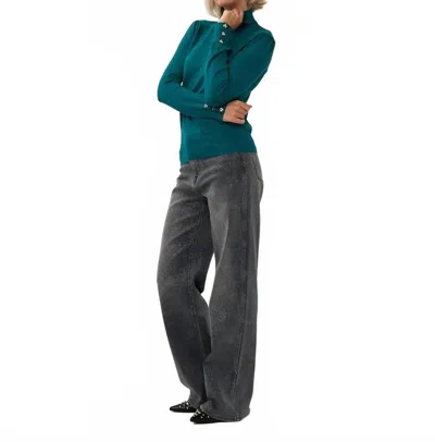 Esqualo Button Cuffed Turtleneck Sweater In Teal In Blue