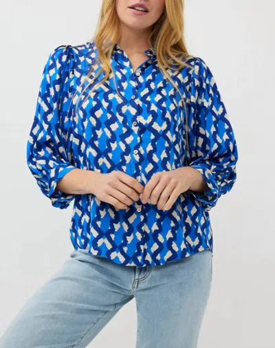 Esqualo Button Up Blouse In Print In Blue