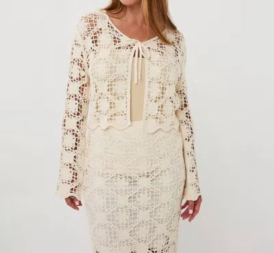 Esqualo Carina Tape Yarn Crochet Cardigan In Natural In White
