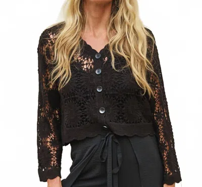 Esqualo Crochet V. Neck Buttoned Cardigan In Black