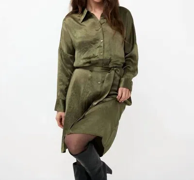 Esqualo Crushed Satin Midi Dress In Moss Green In Multi