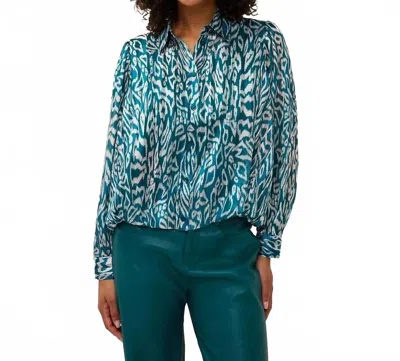 Esqualo Crystal Glow Puffed Blouse In Teal In Blue