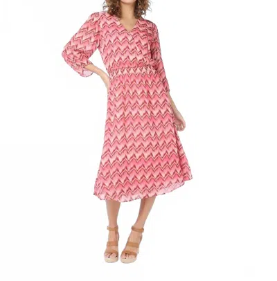 Esqualo Elastic Waist Crossover Long Zigzag Crepe Dress In Coral In Pink