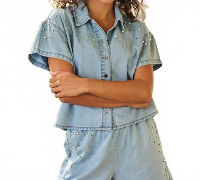 Esqualo Embellished Blouse In Blue Jean