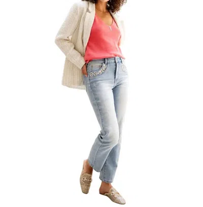 Esqualo Embroidered Trousers In Light Wash In Blue