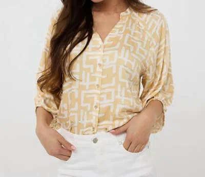 Esqualo Eta Electric Raglan Sleeve Blouse In Tan White And Gold In Yellow