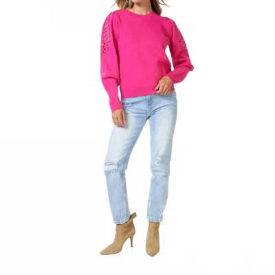 Esqualo Eyelet Puff-sleeve Sweater In Fuchsia In Pink