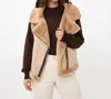 Esqualo Fake Fur Suedine Gilet Jacket In Sand In Multi