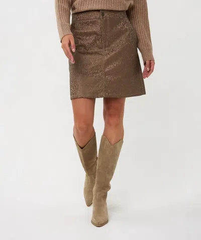 Esqualo Fancy Animal Leather Skirt In Gold In Brown