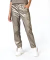 ESQUALO FAUX LEATHER CARGO PANTS IN SOFT GOLD