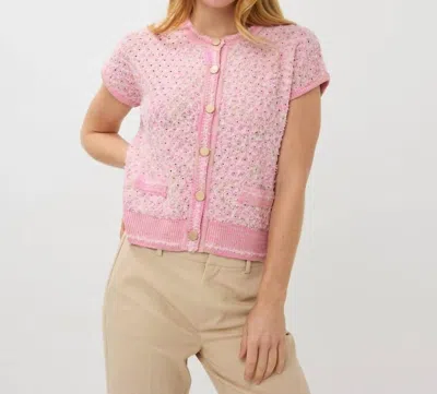 Esqualo Fie Fancy Knit Short Sleeve Cardigan In Rose In Pink
