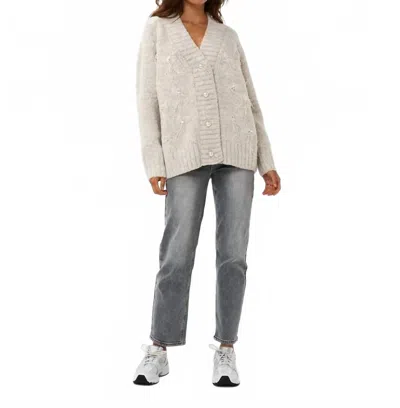 Esqualo Filippa Feather Embellished Cardigan Sweater In Light Sand In Neutral