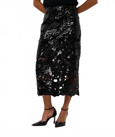 Esqualo Floral Sequin Skirt In Black