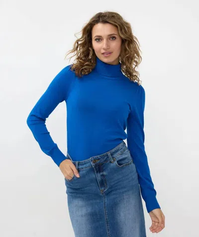 Esqualo Freya Fancy Detail Shoulder Turtleneck Sweater In Brilliant Blue