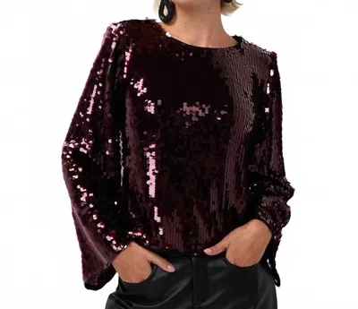 Esqualo Fylla Flared Sleeve Sequin Top In Maroon In Burgundy