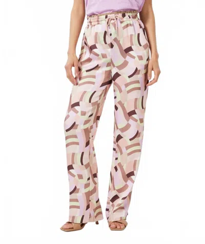 Esqualo Gemma Geometric Print Trousers In Brown, Peach, Lilac, Mint Green, Off-white In Multi