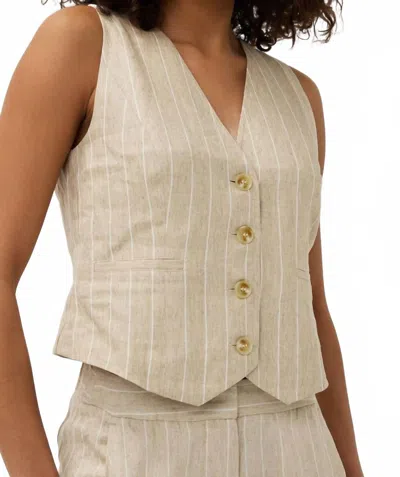Esqualo Gilet Linen Stripe Vest In Sand