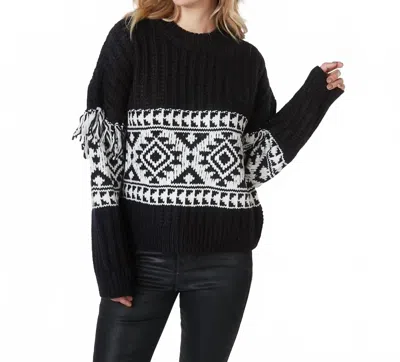 Esqualo Jacquard Fringed Sweater In Black