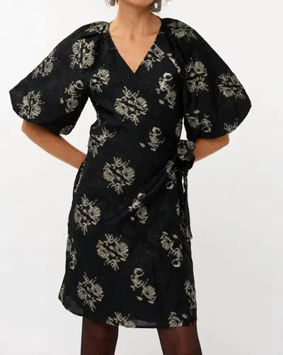 Esqualo Jacquard Puff Sleeve Dress In Black