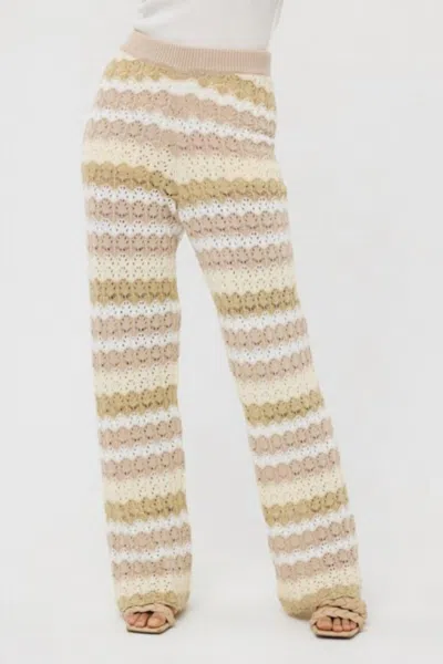 Esqualo Knit Striped Trousers In Beige Multi
