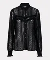 Esqualo Lace Puff Sleeve Blouse In Black In Black