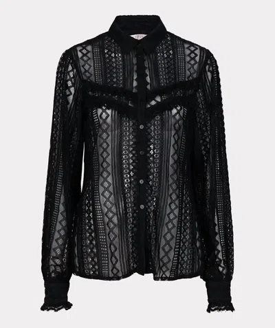 Esqualo Lace Puff Sleeve Blouse In Black