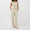 Esqualo Linen Stripe Trouser In Sand In Neutral