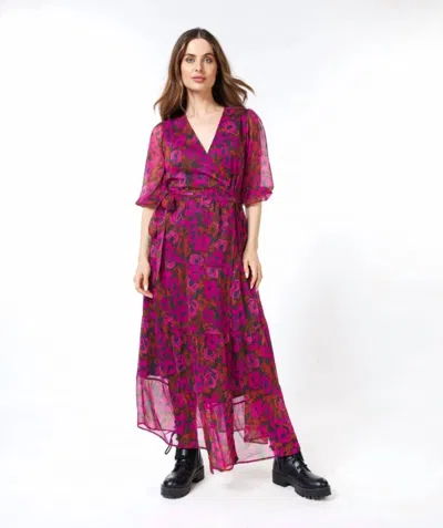 Esqualo Liva Long Wrap Midi Dress In Floral Wilding In Pink
