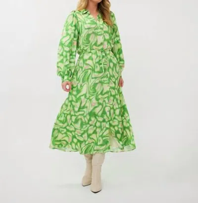 Esqualo Long Floral Treasure Dress In Green