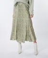 Esqualo Long Hideaway Print Skirt In Olive In Multi
