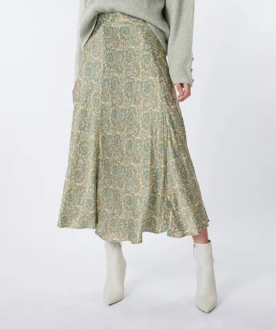 Esqualo Long Hideaway Print Skirt In Olive In Multi