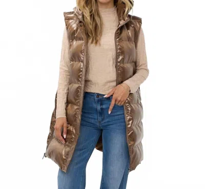 Esqualo Long Hood Body Warmer Vest In Metallic Brandy In Brown