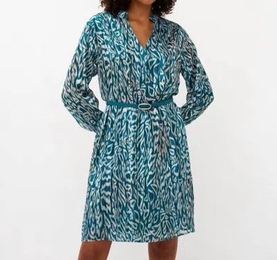 Esqualo Long Sleeve Printed Dress In Teal In Blue