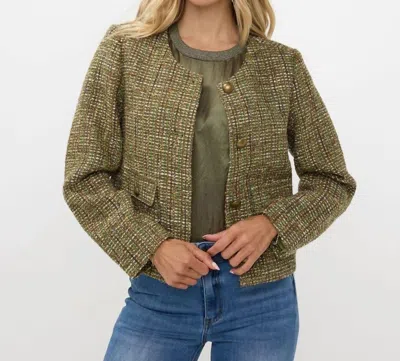 Esqualo Long Sleeves Blazer Jacket In Multi Tweed In Green