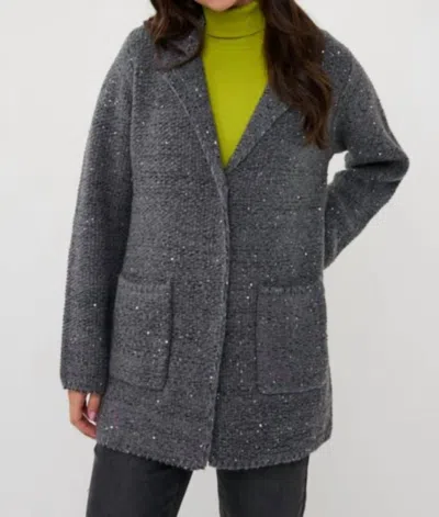 Esqualo Luxe Shimmer Knit Blazer Cardigan In Dark Grey Melange In Gray