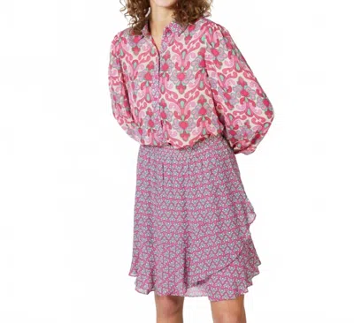Esqualo Macy Multi Abstract Floral Print Blouse In Pink/jade Green